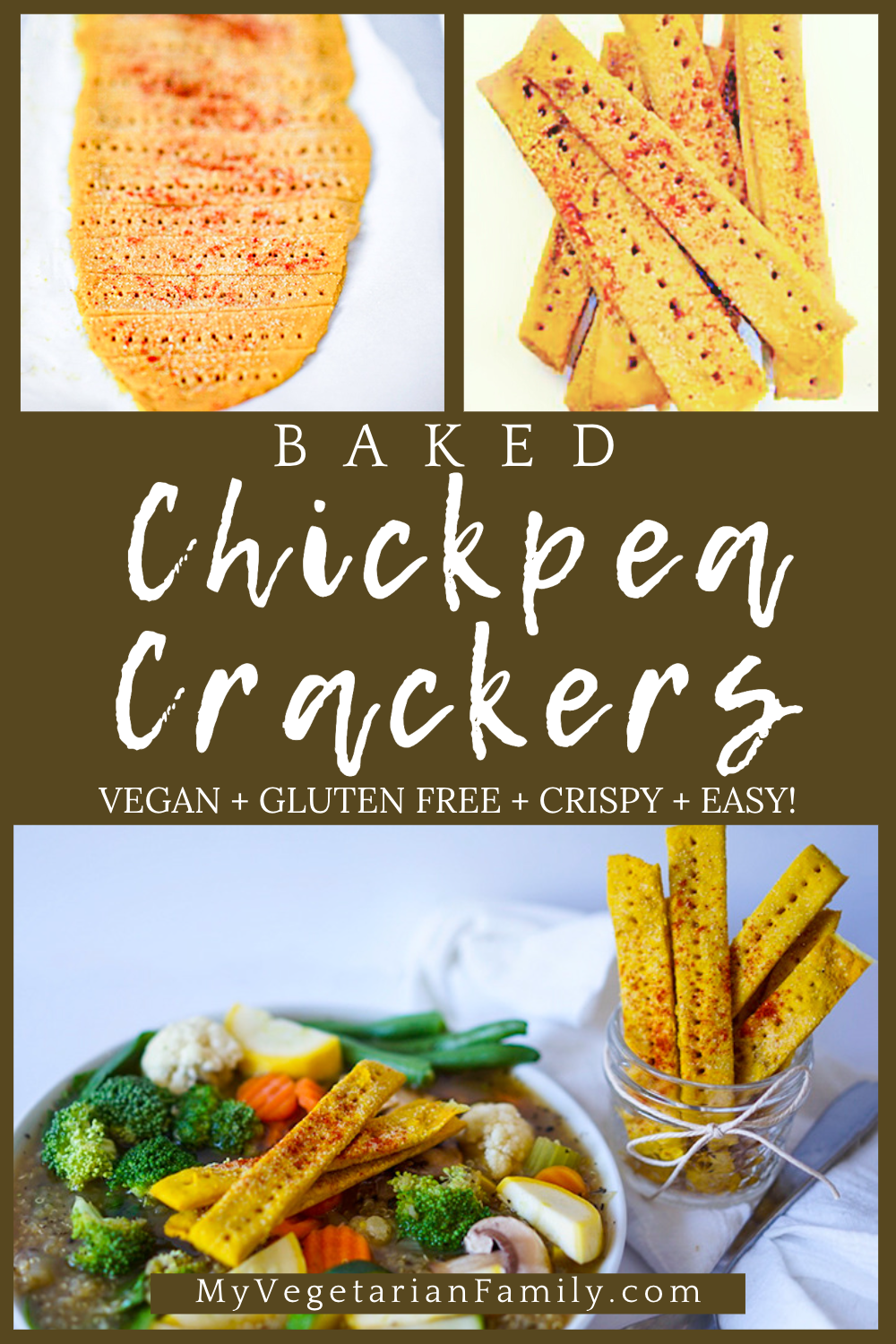 Baked Chickpea Crackers | My Vegetarian Family #bakedchickpeacrackers #homemadevegancrackers