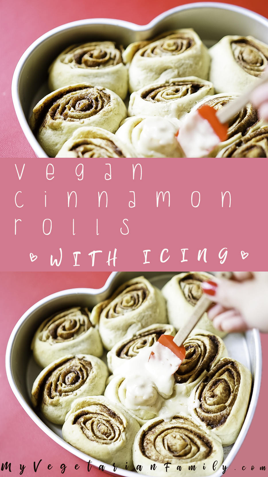 Vegan Cinnamon Rolls with Icing | My Vegetarian Family #homemadevegancinnamonrolls