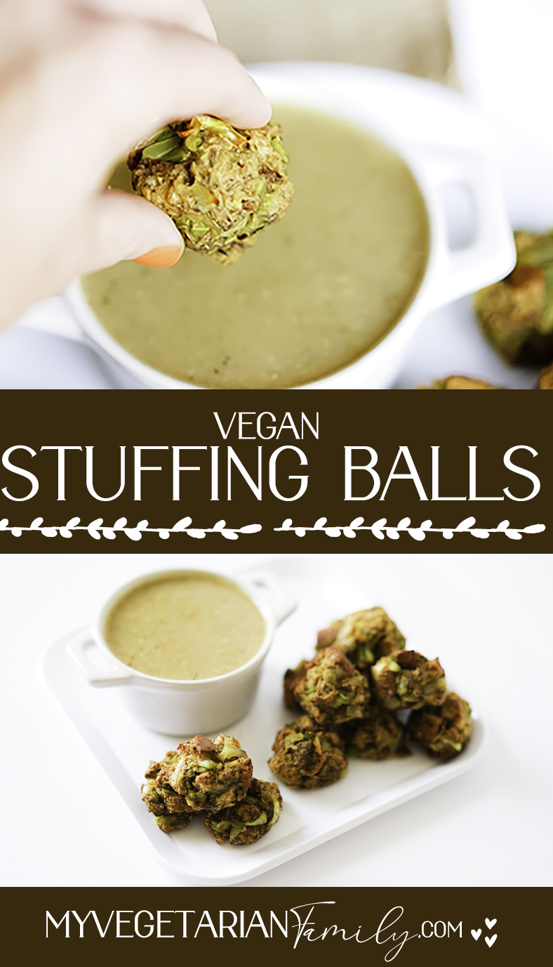 Vegan Stuffing Balls | My Vegetarian Family #meatlessthanksgiving #veganstuffing #easystuffingballs #veganstuffingballs