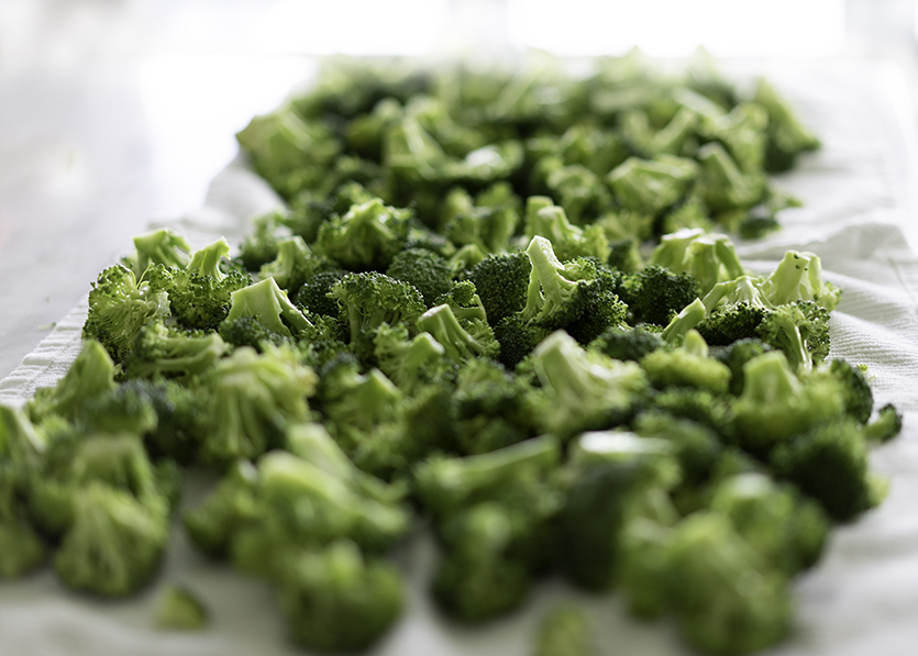 Fresh Broccoli chopped into bite size pieces perfect for stir fry, roasting, or toss in the air fryer. #myvegetarianfamily