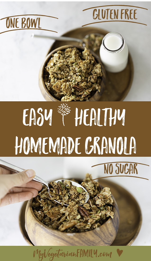 Easy Healthy Homemade Granola Recipe | My Vegetarian Family #healthyhomemadegranola