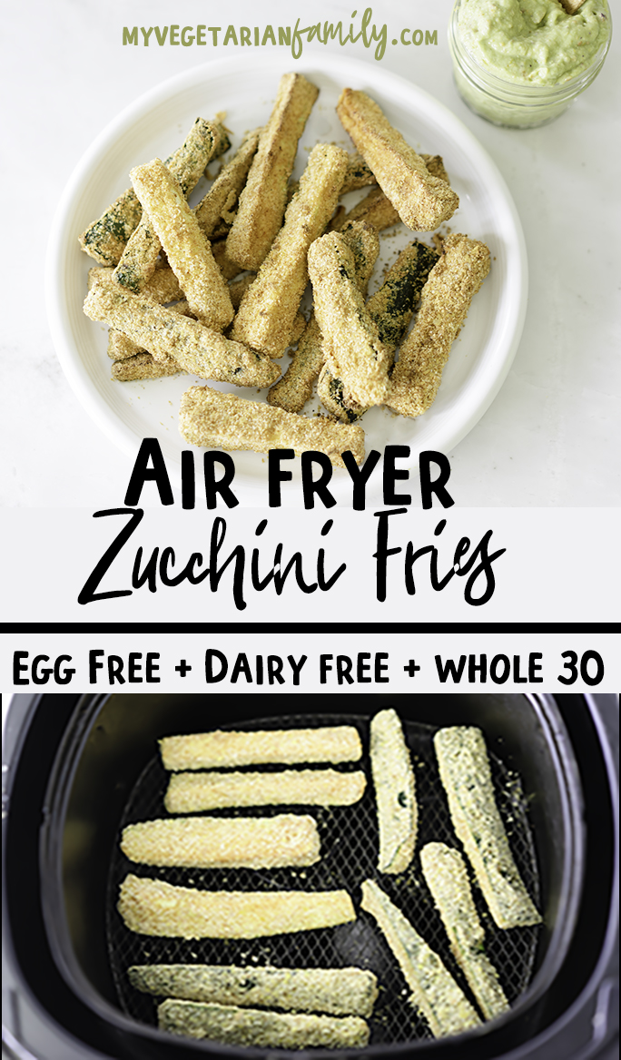 Air Fryer Zucchini Fries | My Vegetarian Family #airfryerzucchinifries #egglesszucchinifries