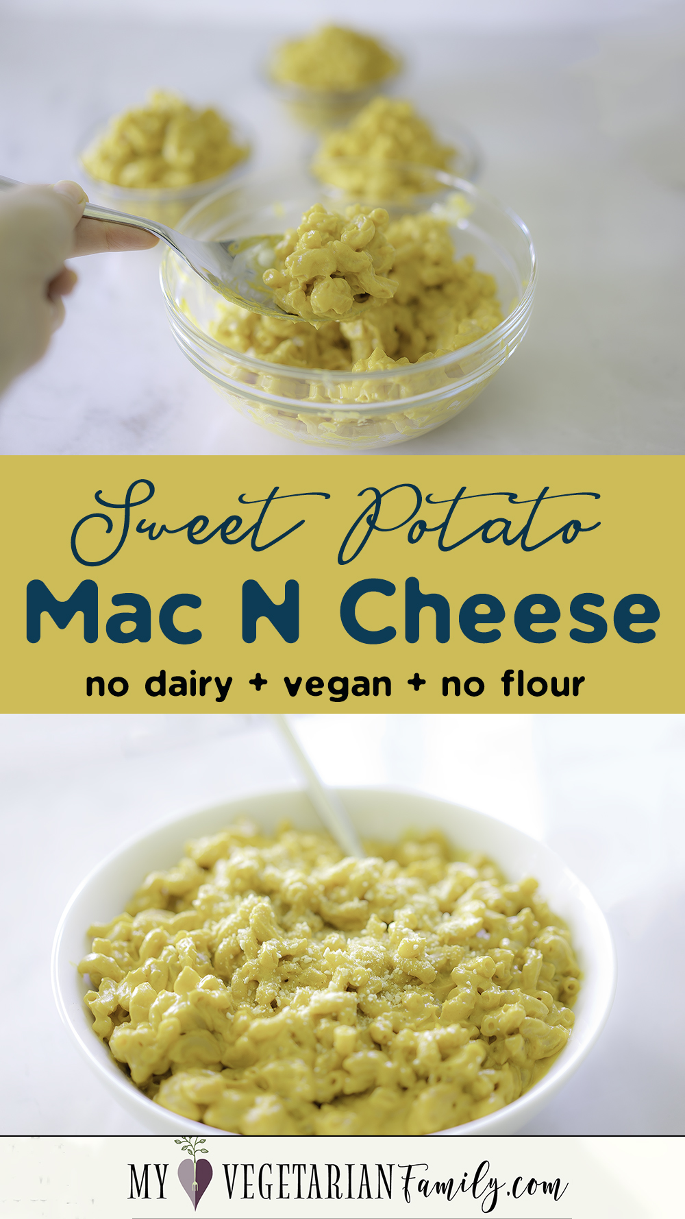 Sweet Potato Mac N Cheese | Dairy Free | My Vegetarian Family #dairyfreemacnchz #sweetpotatomacncheese