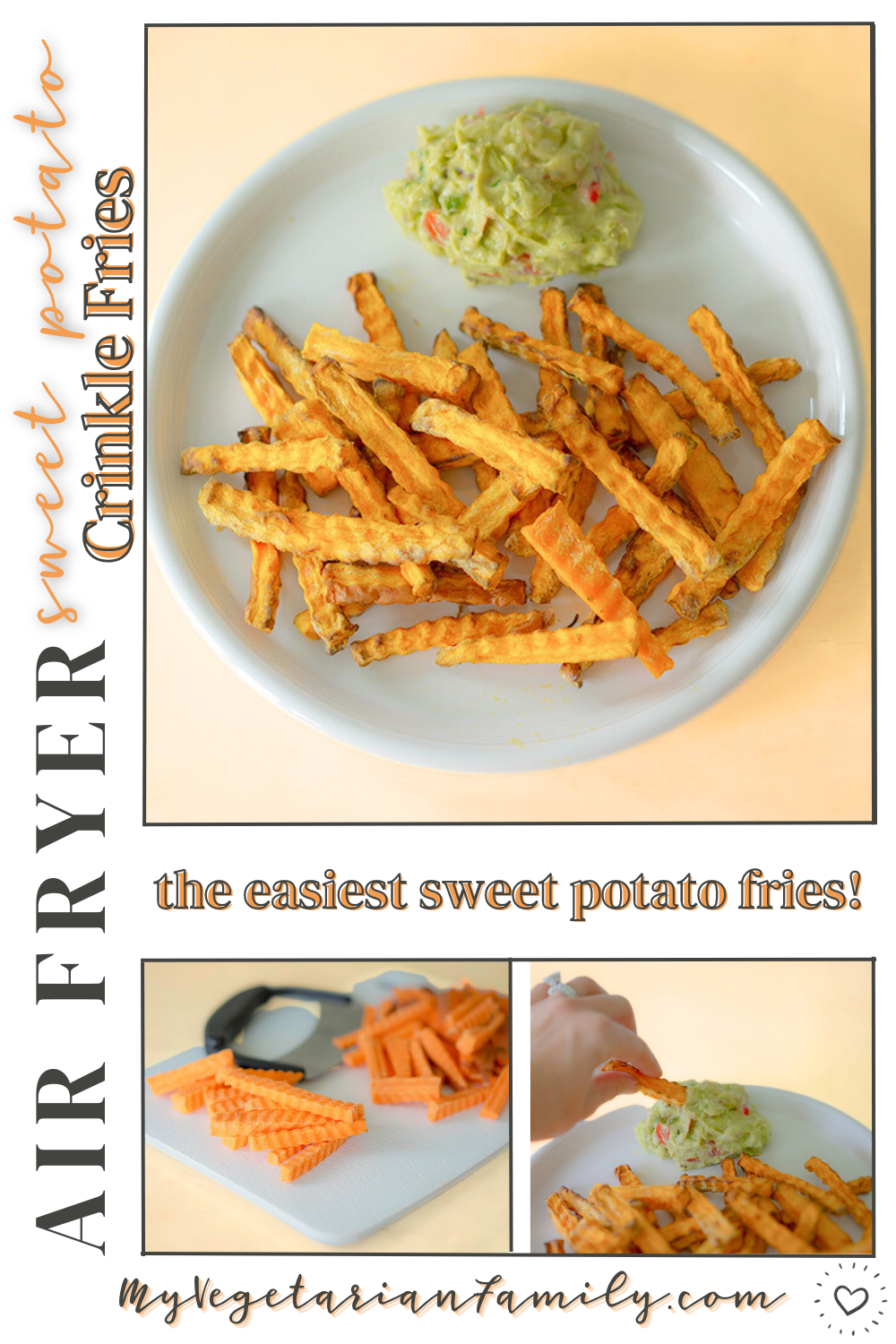 Air Fryer Sweet Potato Crinkle Fries | My Vegetarian Family #sweetpotatocrinklefries #airfryersweetpotatoefries