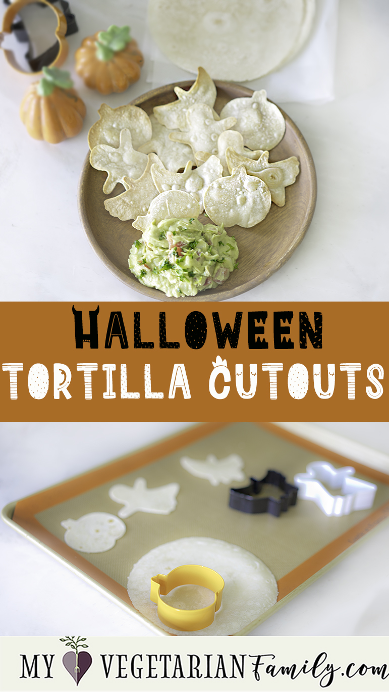 Halloween Tortilla Cutouts | My Vegetarian Family #vegetarianhalloween #halloweentortillacutouts