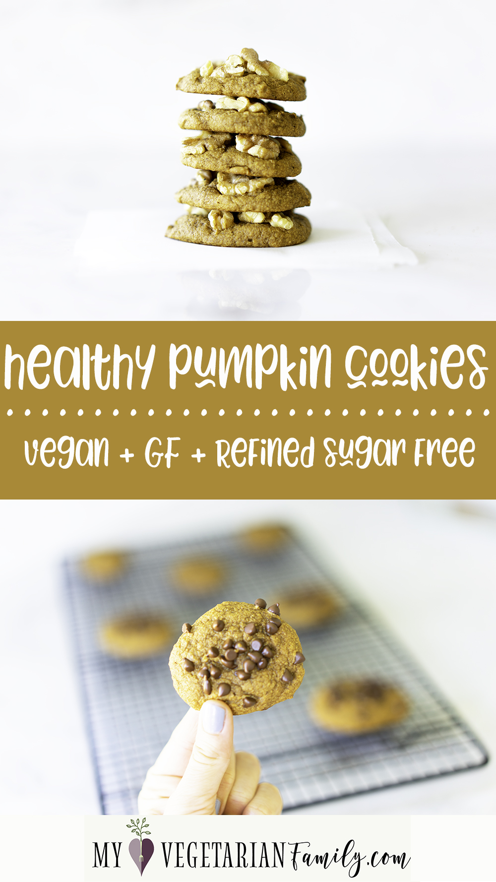 Healthy Pumpkin Cookies | Vegan Gluten Free No Eggs Refined Sugar Free | My Vegetarian Family #healthypumpkincookies