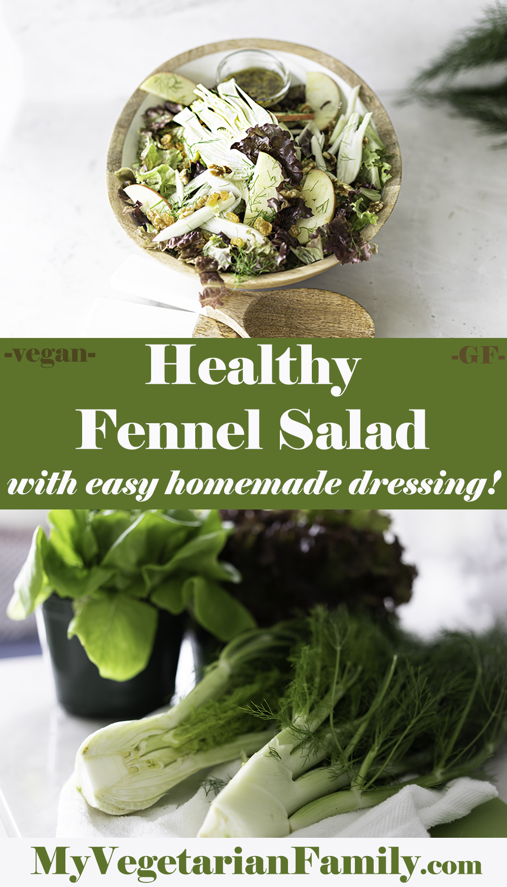 Fennel Apple Salad With (No) Honey Mustard Dressing | My Vegetarian Family #fennelapplesalad #nohoneymustarddressing