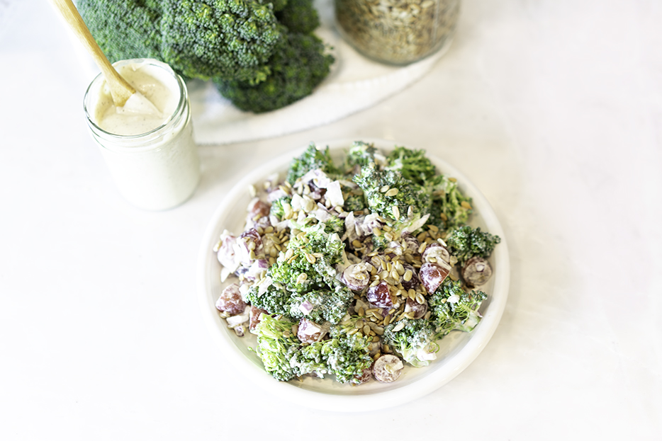 Broccoli Salad My Vegetarian Family #vegangluten free #nomayo #eggless