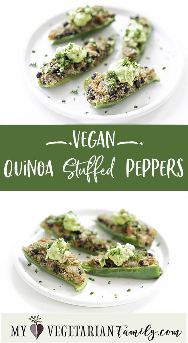 Vegan Quinoa Stuffed Peppers | My Vegetarian Family #blackbeanstuffedpeppers #quinoastuffedpeppers