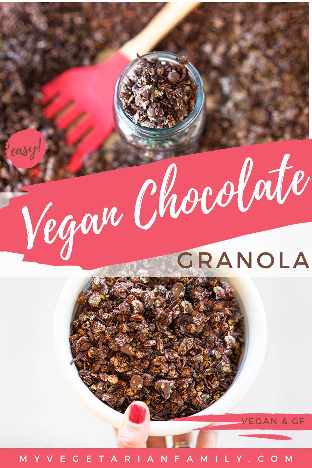 Easy Vegan Chocolate Granola | My Vegetarian Family #homemadechocolategranola
