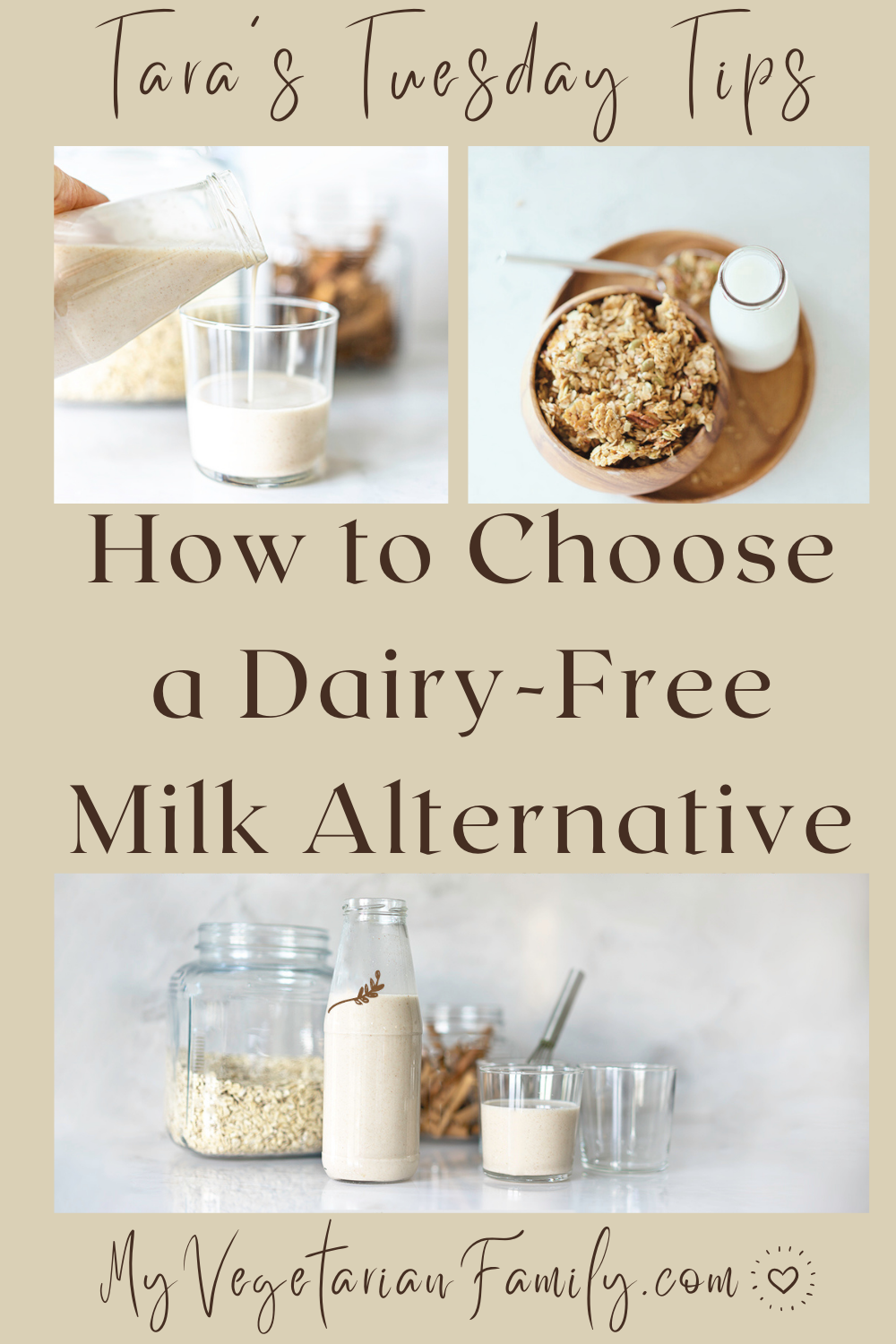 How to Choose a Dairy-Free Milk Alternative | Tara's Tuesday Tips | My Vegetarian Family #milkalternartives #dairyfreemilks