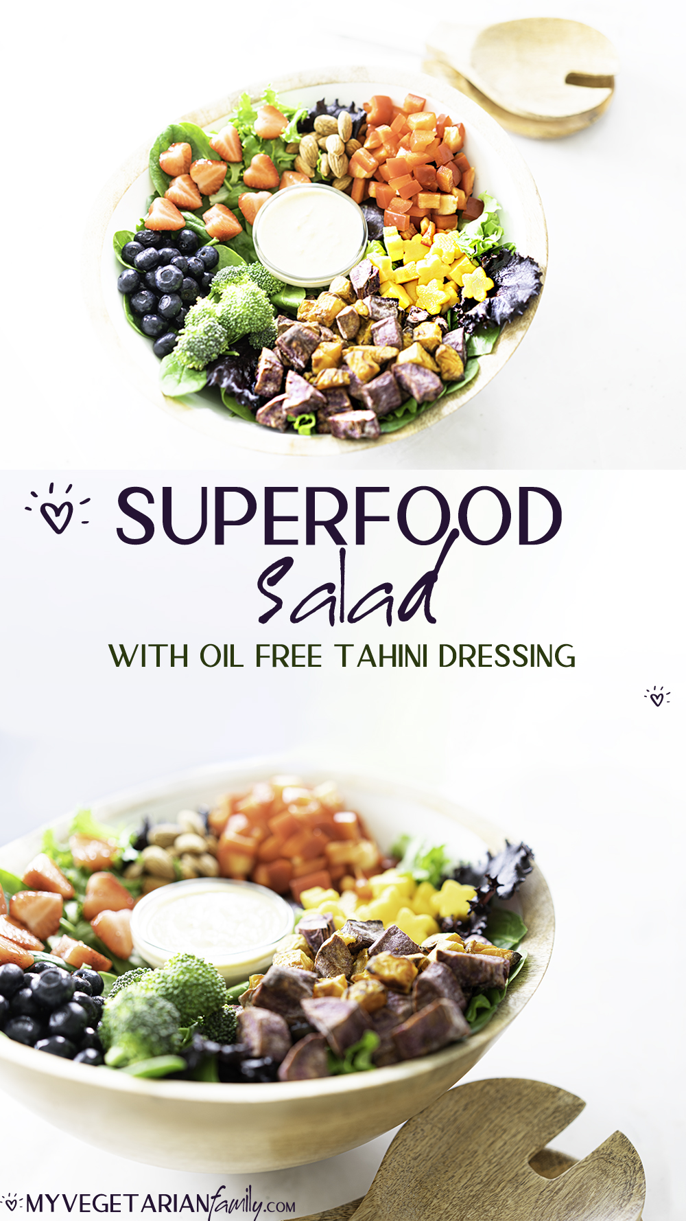 Superfood Salad with Oil Free Tahini Dressing | My Vegetarian Family #vegansalad #oilfreedressing #immunityboostingfoods