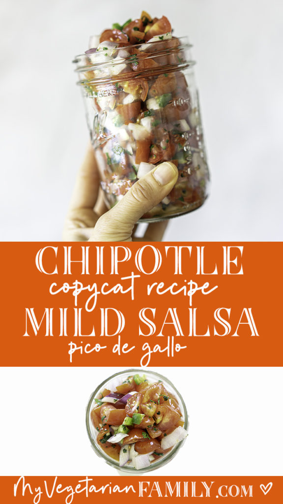 Copycat Chipotle Mild Salsa | My Vegetarian Family #chipotlemildsalsa #copychipotlerecipes