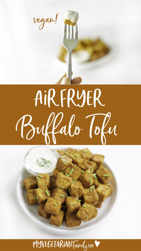 Air Fryer Buffalo Tofu | My Vegetarian Family #nooilbuffalotofu #nobutterbuffalotofu #airfryerbuffalotofu #veganbuffalochicken #veganglutenfree