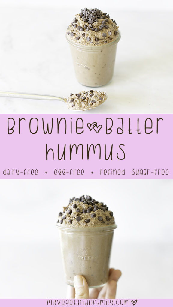 Brownie Batter Hummus | My Vegetarian Family #desserthummus #refinedsugarfree #veganglutenfree #sweetenedwithdates