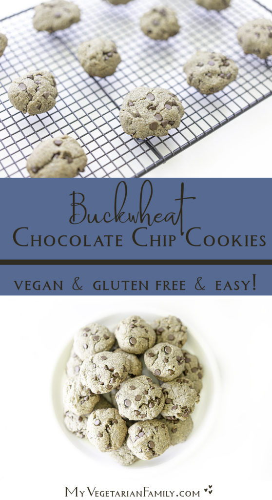 Vegan Buckwheat Chocolate Chip Cookies | My Vegetarian Family #veganglutenfree #buckwheatflour #refinedflouralternative #healthyis #egglessbaking #dairyfree