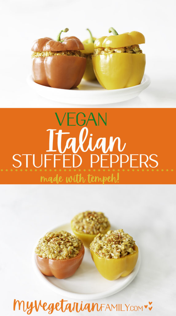 Vegan Italian Stuffed Peppers | My Vegetarian Family #veganitalianfood #tempehstuffedpeppers #meatlessstuffedpeppers
