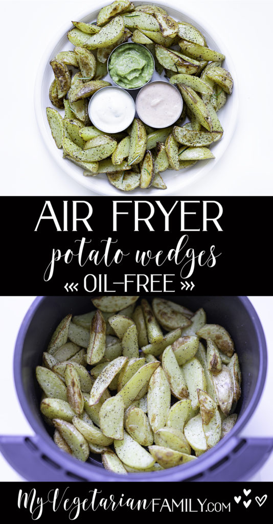 Oil Free Air Fryer Potato Wedges | My Vegetarian Family #oilfreeairfryerrecipe #oilfreepotatowedges #crispyoilfreefrenchfries #airfryerpotatowedges