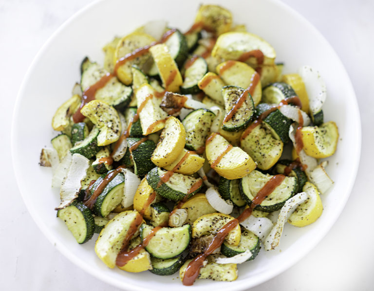 Air Fryer Zucchini and Onions | My Vegetarian Family