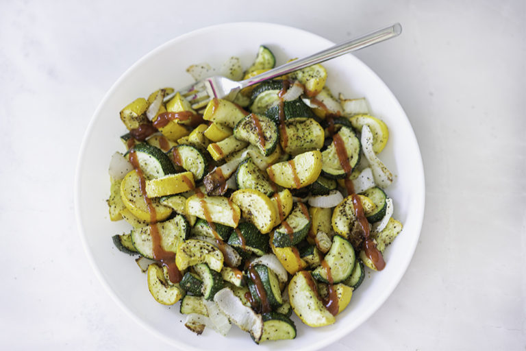 Air Fryer Zucchini and Onions | My Vegetarian Family