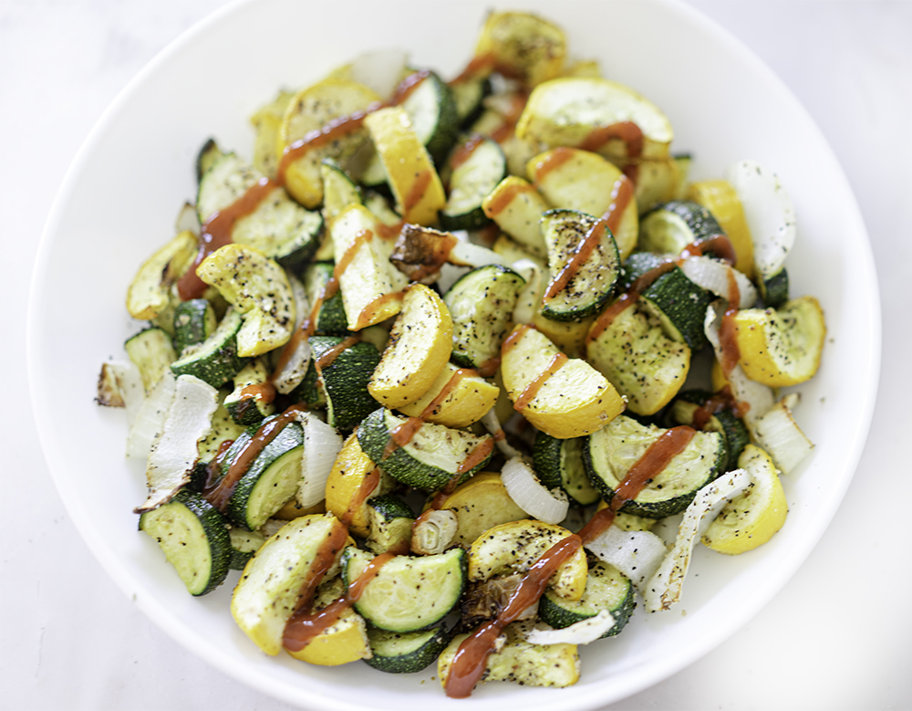 Air Fryer Zucchini and Onions | My Vegetarian Family #airfryerzucchini #airfryersquash #airfryerzucchiniandonions