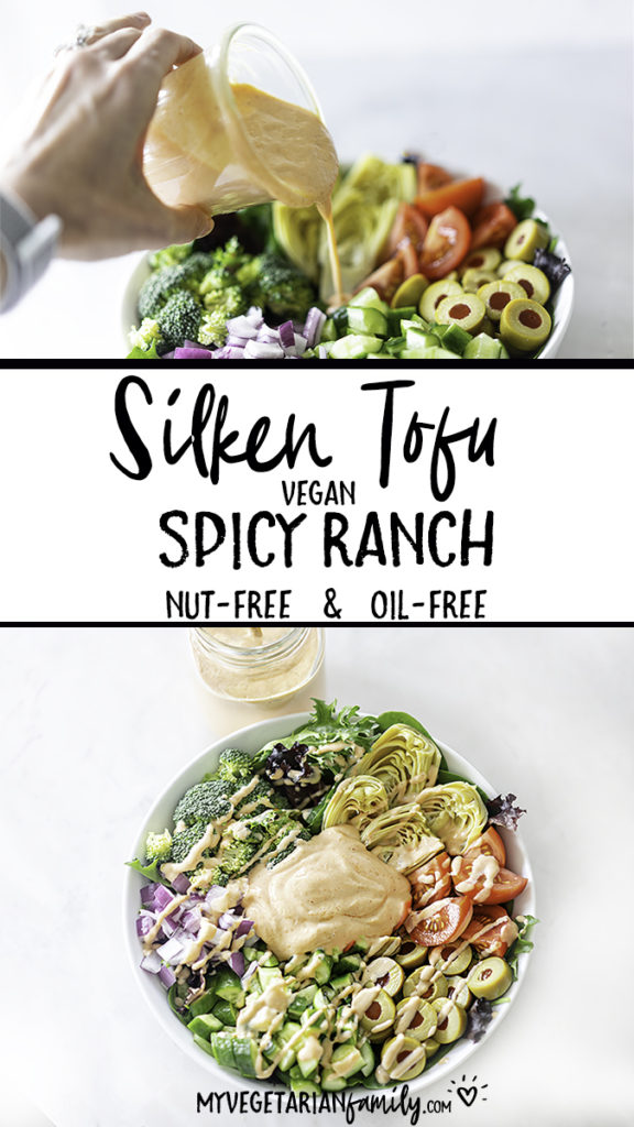 Silken Tofu Vegan Spicy Ranch | My Vegetarian Family #silkentofusaladdressing #nutfreesaladdressing #oilfreesaladdressing #healthyvegandressing #veganspicyranch