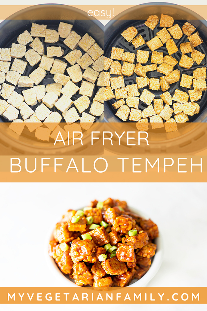 Air Fryer Buffalo Tempeh | My Vegetarian Family #airfryertempeh #buffalotempeh #airfryerbuffalotempeh #easytempehrecipe