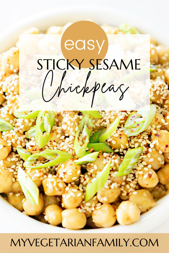 Sticky Sesame Chickpeas with Rice | My Vegetarian Family #stickysesamechickpeas #sesamechickpeas #easychickpearecipe