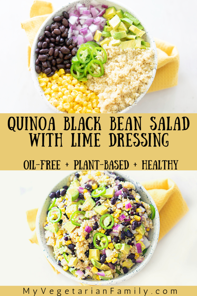 Quinoa Black Bean Salad Bowl | My Vegetarian Family #quinoabowl #limedressing #quinoawithblackbeans