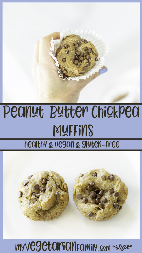Healthy Chickpea Peanut Butter Muffins | My Vegetarian Family #grainfreemuffins #flourlessmuffins #egglessmuffins #chickpeamuffins #breakfastmuffins #mealprepmuffins