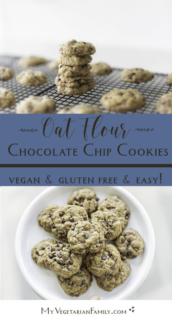 Vegan Oat Flour Chocolate Chip Cookies | y Vegetarian Family #veganglutenfree #oatflour #refinedflouralternative #healthyis #egglessbaking #dairyfreecookies
