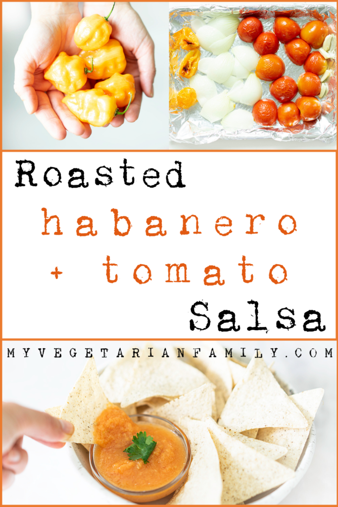 Roasted Habanero Tomato Salsa | My Vegetarian Family #roastedhabanerosalsa #tomatohabanerosalsa #tomatohabanerosalsa