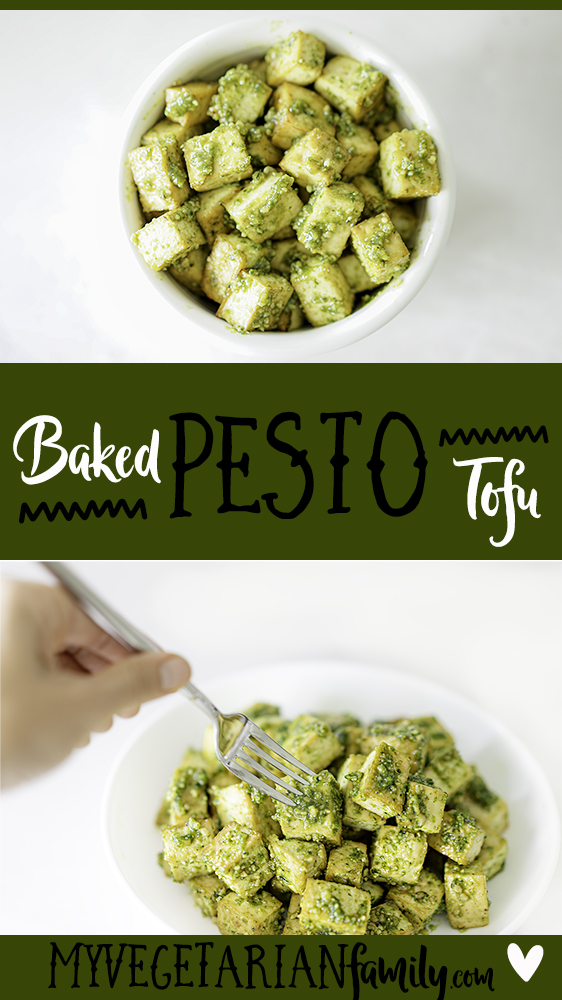 Easy Baked Pesto Tofu | My Vegetarian Family #bakedpestotofu #pestotofurecipe #pestotofu #easybakedpestotofu #healthytofurecipe