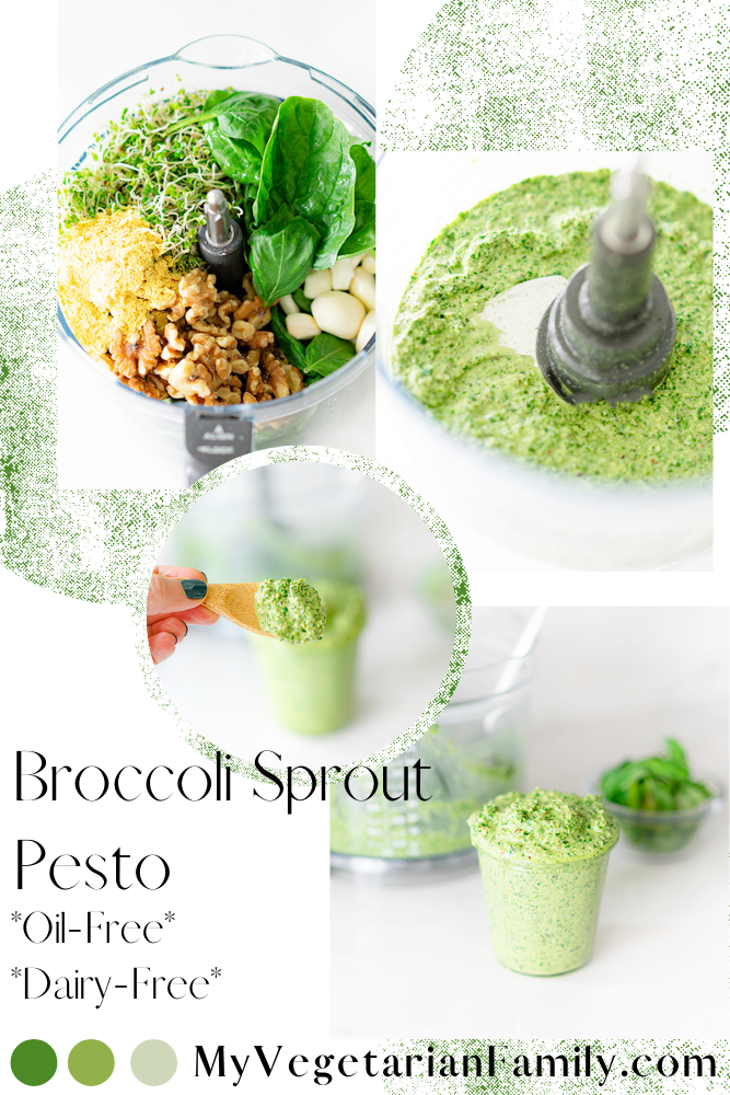Broccoli Sprout Pesto | Oil-Free | My Vegetarian Family #broccolisproutpesto #broccolisproutspesto #oilfreepesto