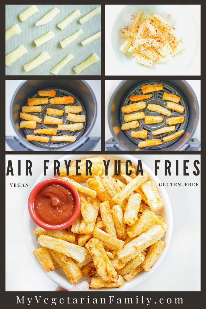 Air Fryer Yuca Fries | My Vegetarian Family #airfryeryucafries #airfryeryucarecipe #crispyairfryeryucafries