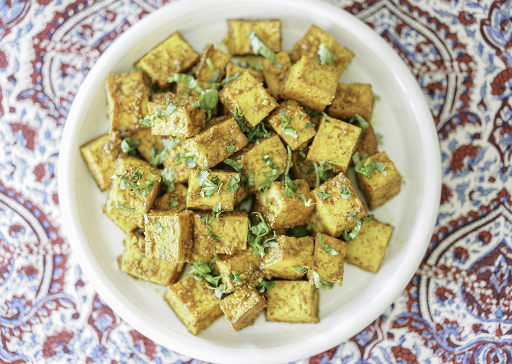 Baked Indian Spiced Tofu | My Vegetarian Family #indiantofu #turmerictofu #masalabakedtofu