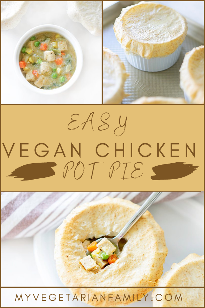 Easy Vegan Chickn Pot Pie | My Vegetarian Family #veganpotpie #vegetarianpotpie #phyllodoughtoppedpotpie #madewithoatflour