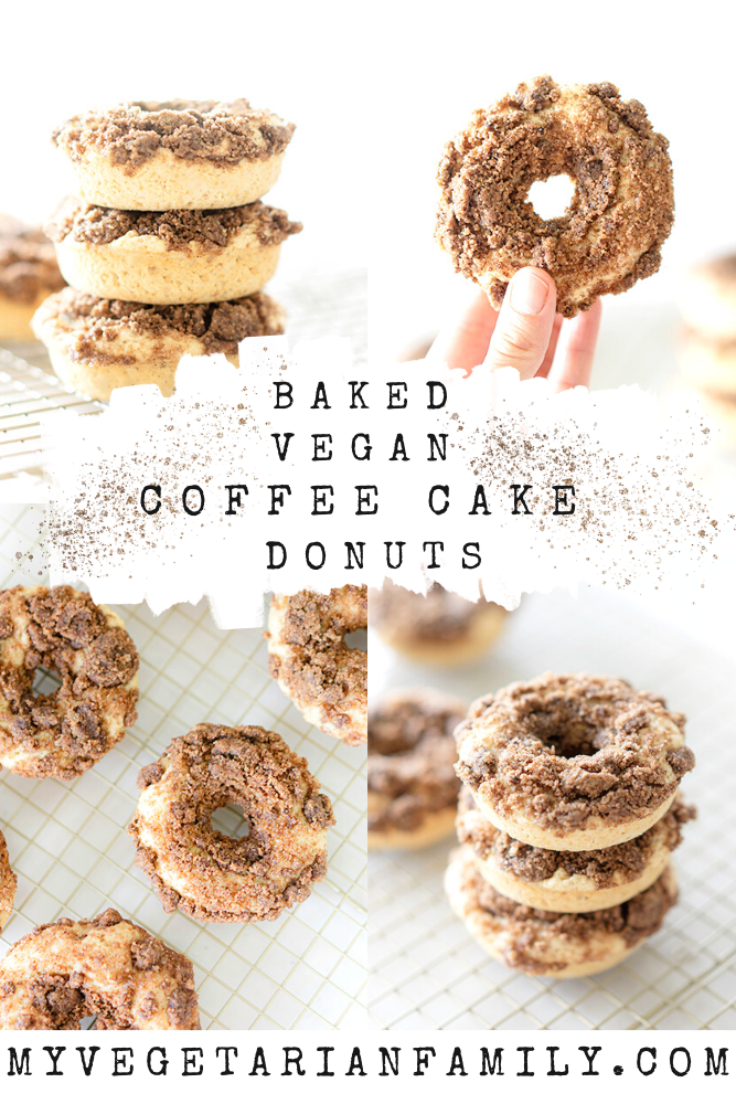 Baked Vegan Coffee Cake Donuts | My Vegetarian Family #coffeecakedonuts #egglessbaking #vegandonuts #bakeddonutrecipe