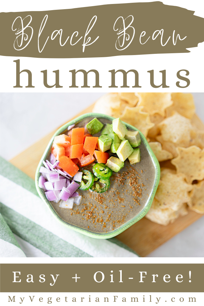 Easy Black Bean Hummus Recipe | My Vegetarian Family #blackbeanhummus #oilfreehummus