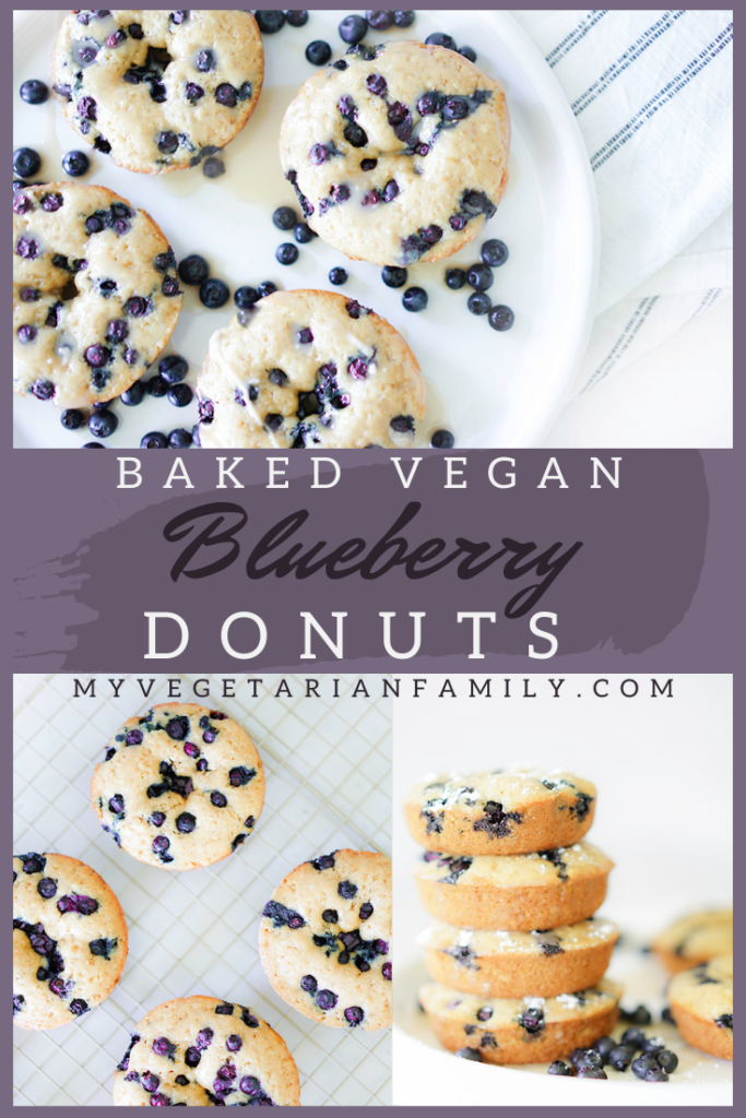 Baked Vegan Blueberry Donuts | My Vegetarian Family #bakedveganblueberrydonuts #egglessbaking