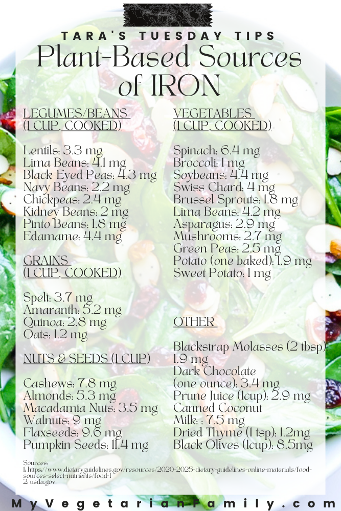Plant Based Sources of Iron | My Vegetarian Family #plantbasediron #vegetarianfoodswithiron