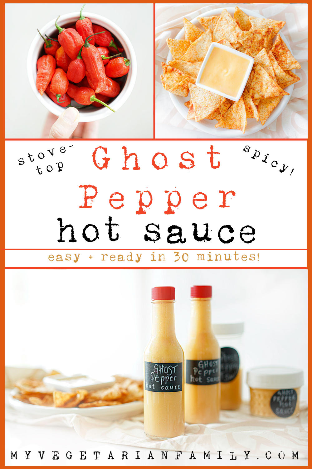 Ghost Pepper Hot Sauce Recipe | My Vegetarian Family #homemadehotsaucerecipe #stovetophotsauce #ghostpepperhotsauce
