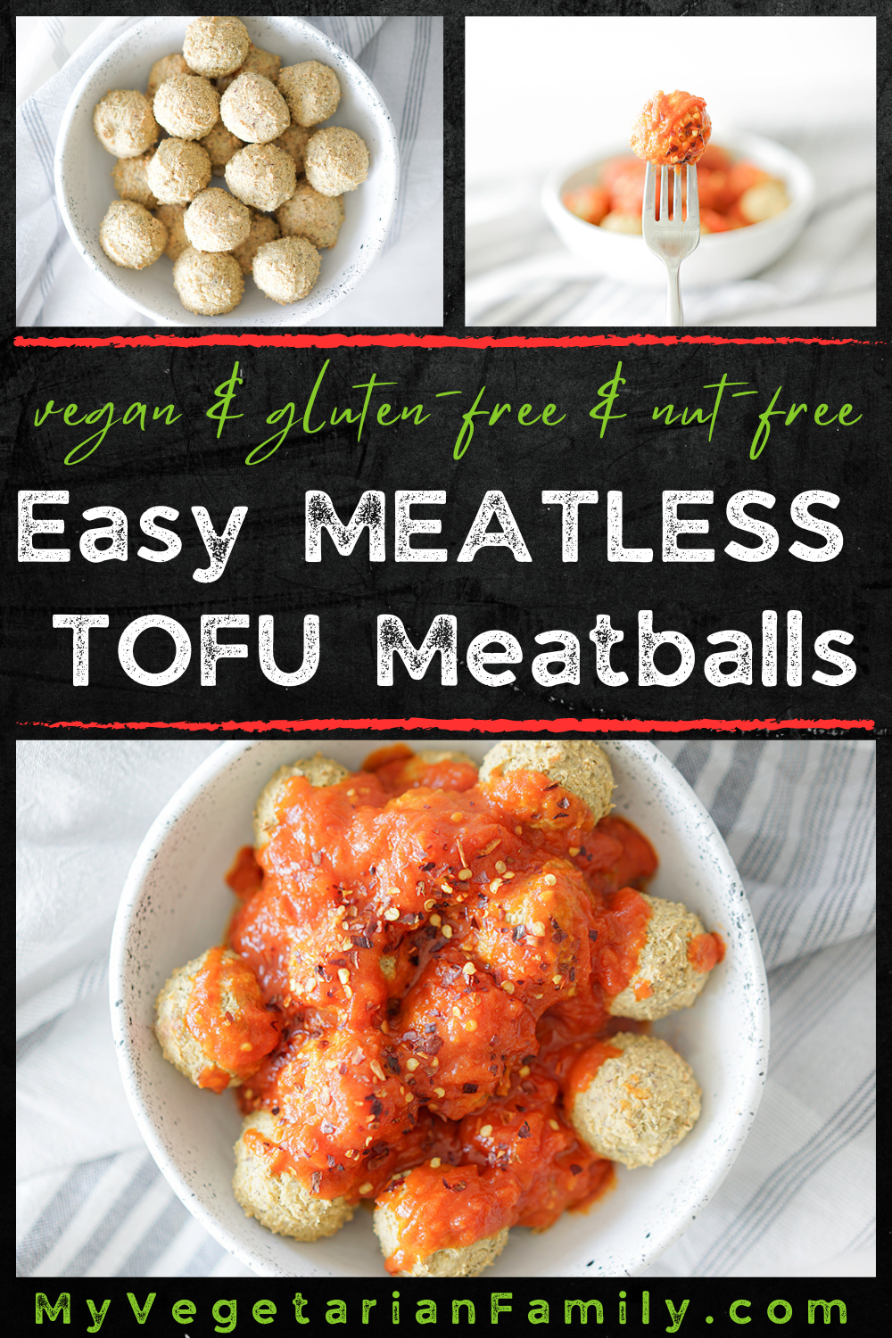 Easy Meatless Tofu Meatballs | My Vegetarian Family #meatlessmeatballs #tofumeatballs